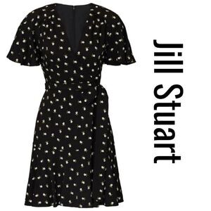 ❌JILL STUART Floral Embroidered Wrap Dress | Black Mini V-Neck Size 4 Romantic